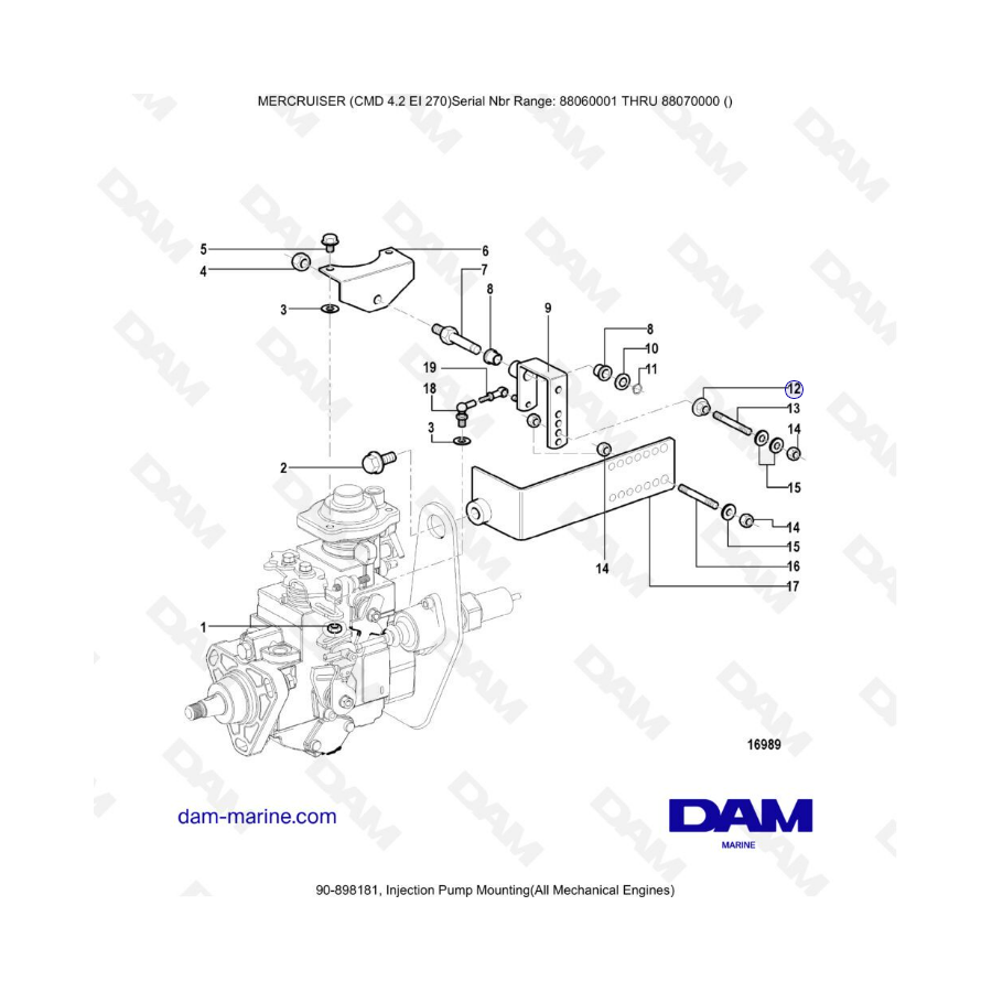 MERCRUISER CMD 4.2 EI 270 - Injection pump mounting (mechanical)