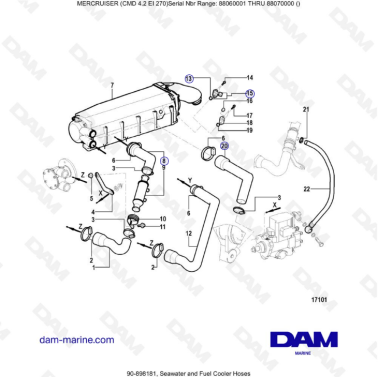 MERCRUISER CMD 4.2 EI 270 - Seawater and Fuel cooler hoses