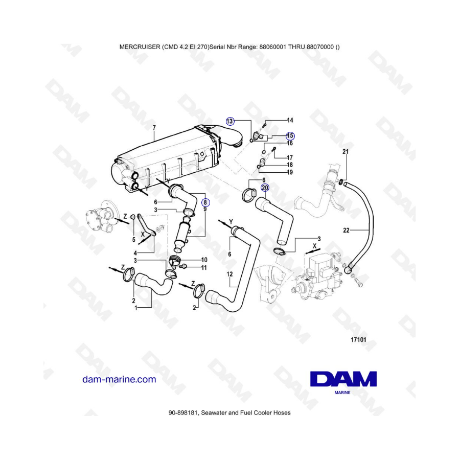 MERCRUISER CMD 4.2 EI 270 - Seawater and Fuel cooler hoses