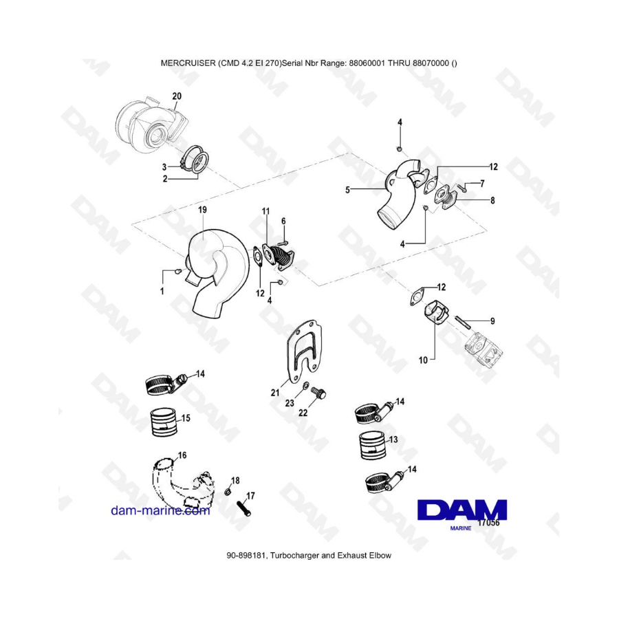 MERCRUISER CMD 4.2 EI 270 - Turbocharger & exhaust elbow