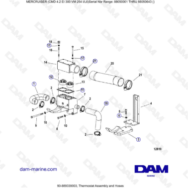 MERCRUISER CMD 4.2 EI 300 - Thermostat assembly & hoses