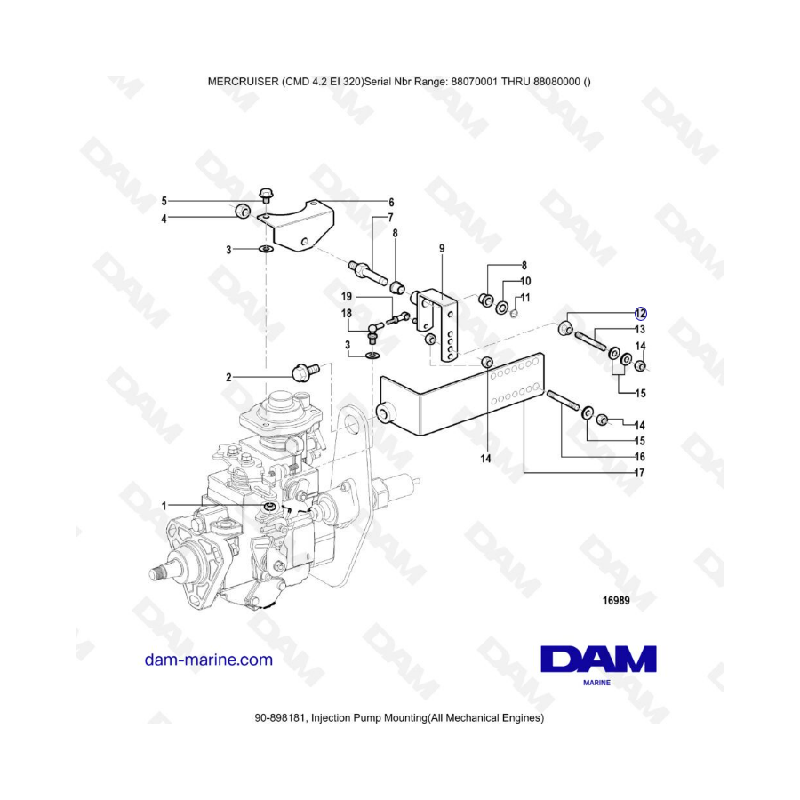 MERCRUISER CMD 4.2 EI 320 - Montaje de la bomba de inyección (mecánica)
