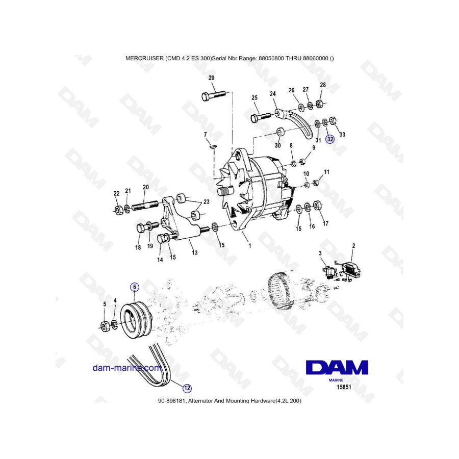 MERCRUISER CMD 4.2 ES 300 - Alternator & Mounting hardware