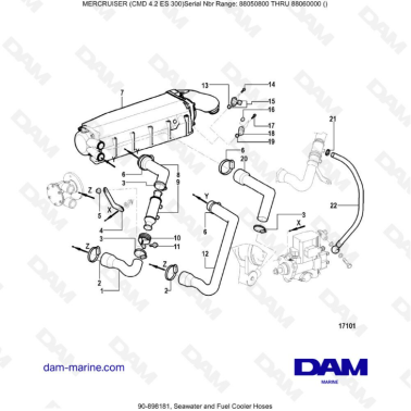MERCRUISER CMD 4.2 ES 300 - Seawater & Fuel cooler hoses