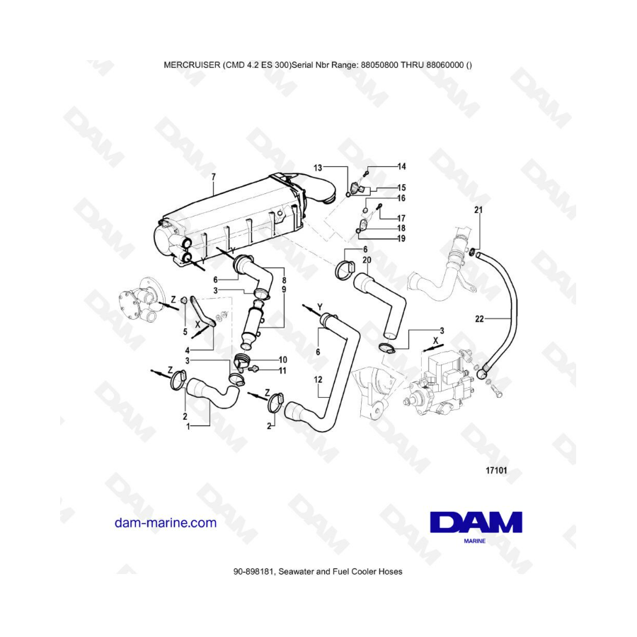 MERCRUISER CMD 4.2 ES 300 - Seawater & Fuel cooler hoses