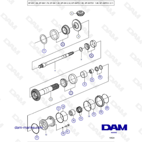 Exploded view Propeller Shaft and Bearing Housing Volvo Penta DP-SM
