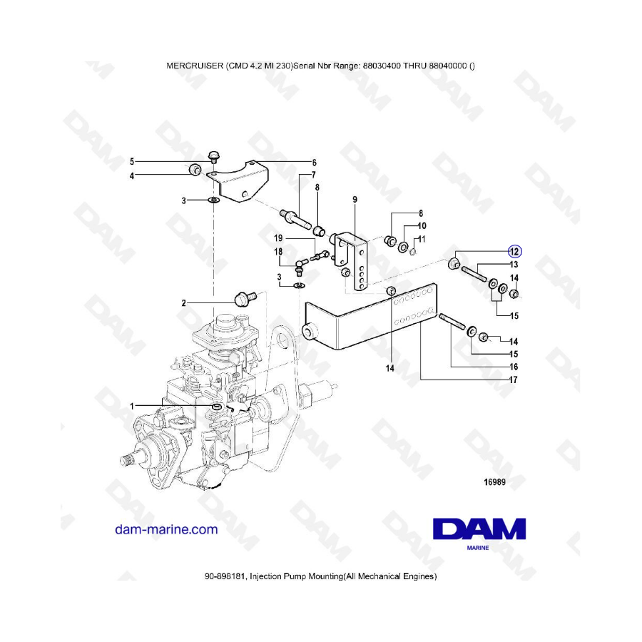 MERCRUISER CMD 4.2 MI 230 - Montaje de la bomba de inyección (mecánica)