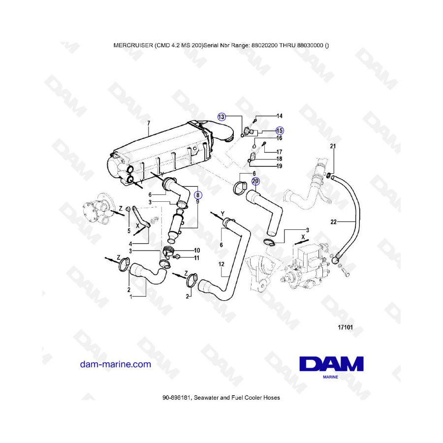 MERCRUISER CMD 4.2 MS 200 - Seawater & Fuel cooler hoses