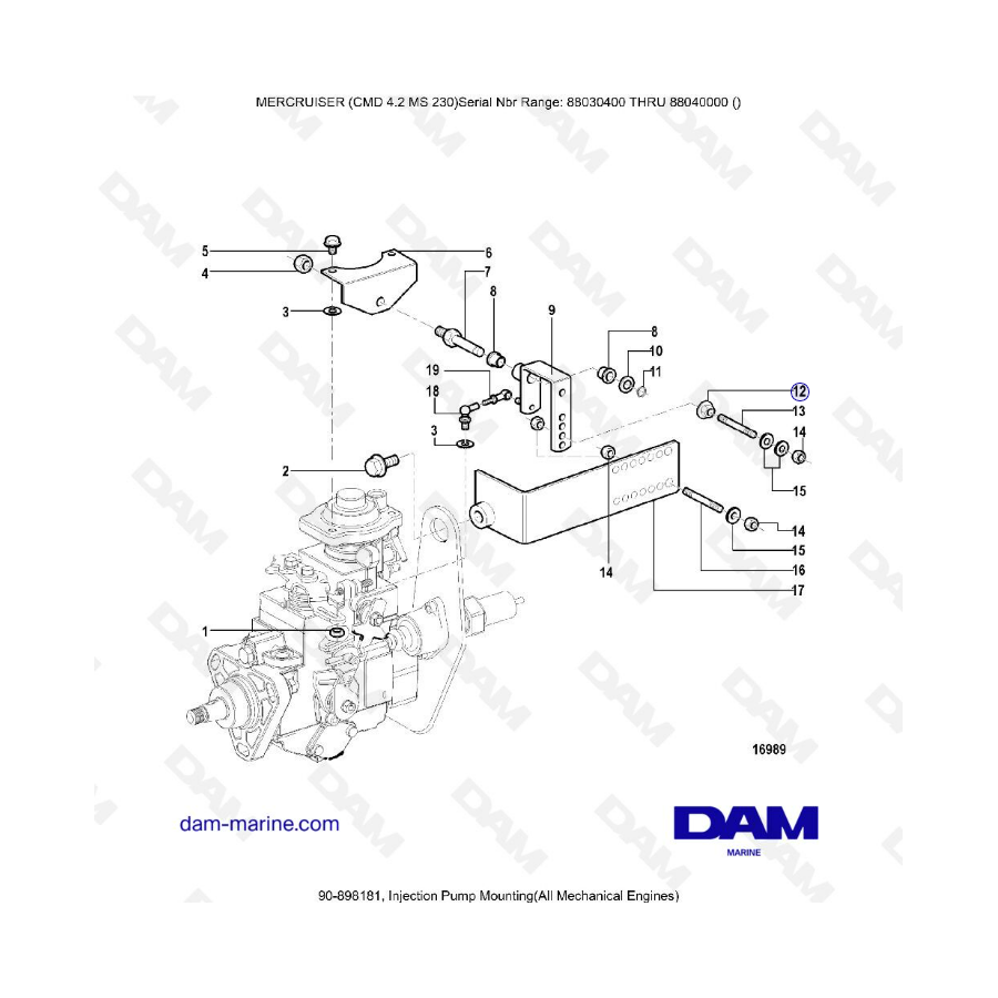 MERCRUISER CMD 4.2 MS 230 - Injection pump mounting (mechanical)