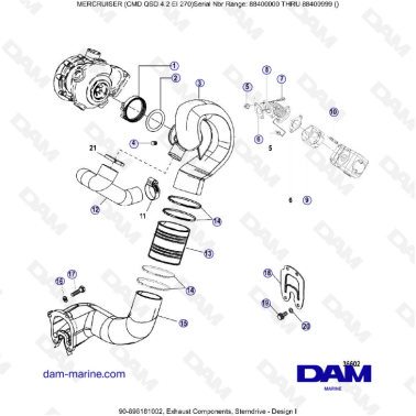 MERCRUISER CMD QSD 4.2 EI 270 - Exhaust components, sterdrive (d1)