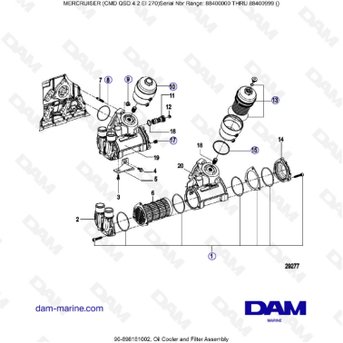 MERCRUISER CMD QSD 4.2 EI 270 - Oil cooler & filter assembly