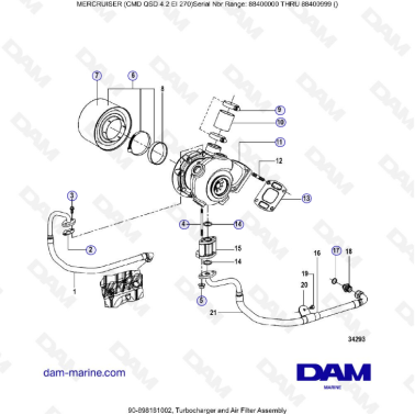 MERCRUISER CMD QSD 4.2 EI 270 - Turbocharger & air filter assembly