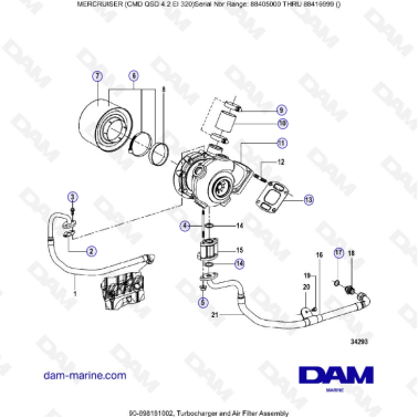 MERCRUISER CMD QSD 4.2 EI 320 - Turbocharger & air filter assembly