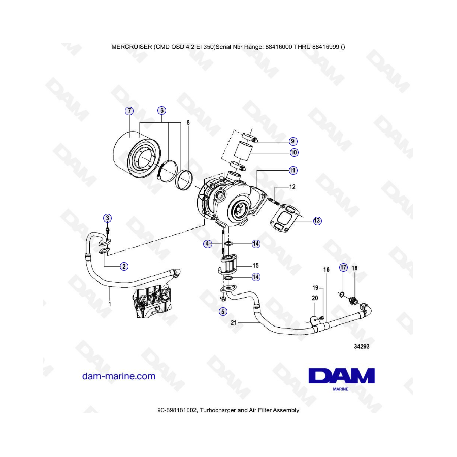 MERCRUISER CMD QSD 4.2 EI 350 - Turbocharger & air filter assembly 