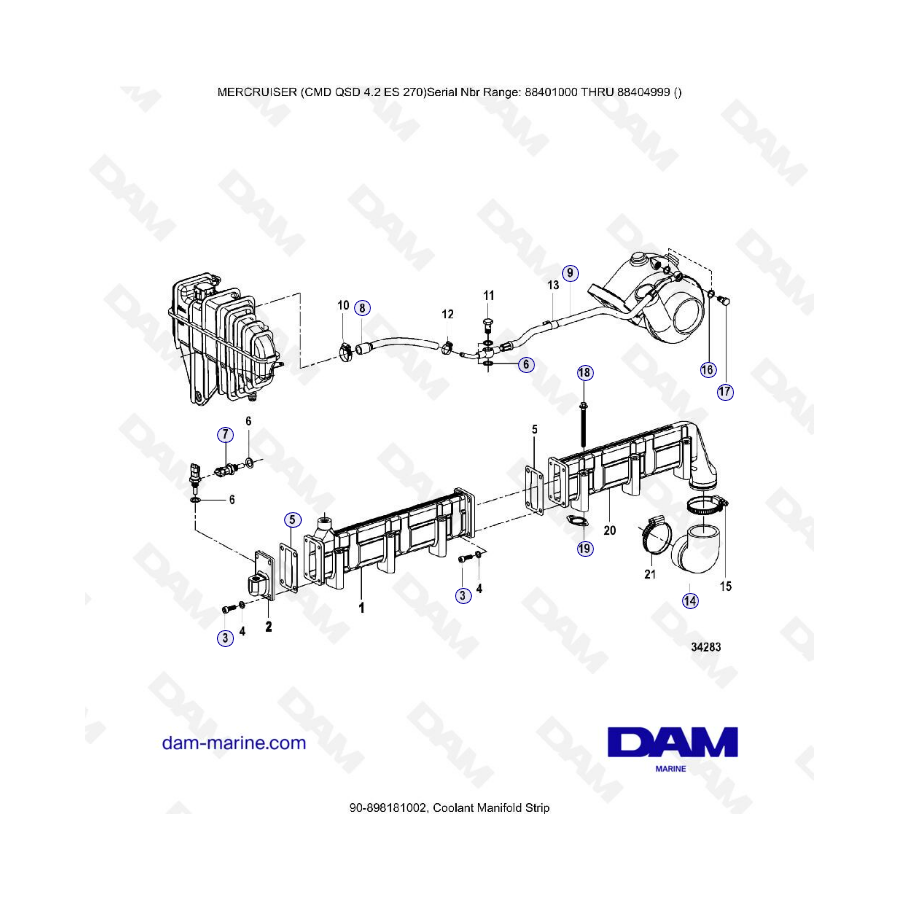 MERCRUISER CMD QSD 4.2 ES 270 - Tira del colector de refrigerante