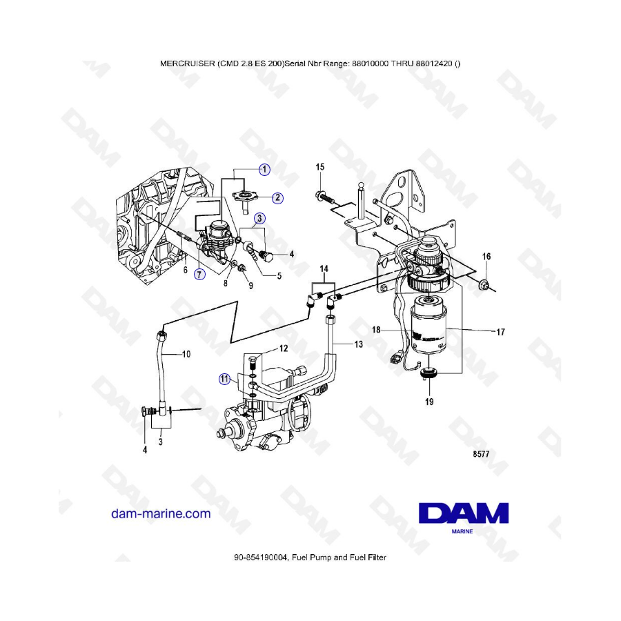 MERCRUISER CMD 2.8 EI 200 - Bomba de combustible y filtro de combustible