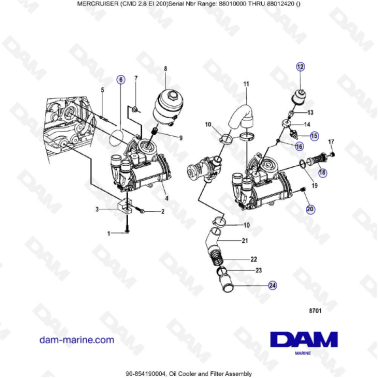 MERCRUISER CMD 2.8 ES 200 - Oil cooler & filter assembly
