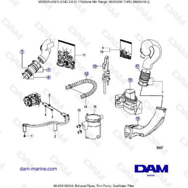 MERCRUISER CMD 2.8 ES 170 - Exhaust pipes, trim pump & seawater filter