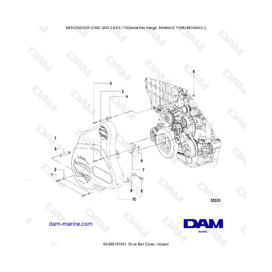 MERCURISER CMD QSD 2.8 ES 170 - Drive belt cover, inboard MERCURISER CMD QSD 2.8 ES 170 - Drive belt cover, inboard