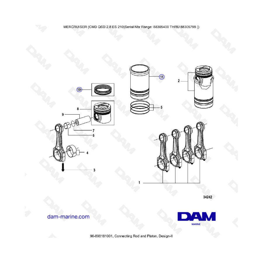 MERCURISER CMD QSD 2.8 ES 210 - Connecting rod & piston (2)