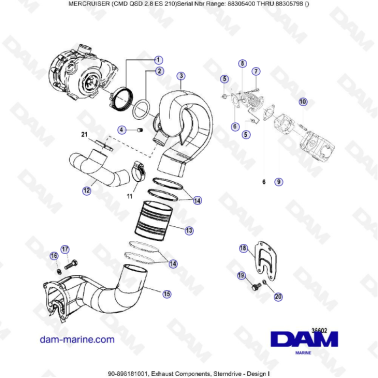 MERCURISER CMD QSD 2.8 ES 210 - Exhaust components, sterndrive (1)