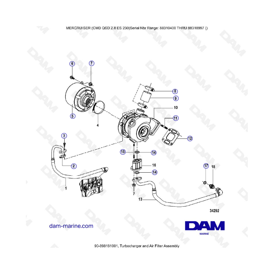 MERCRUISER CMD QSD 2.8 ES 230 - Turbocompresor y filtro de aire