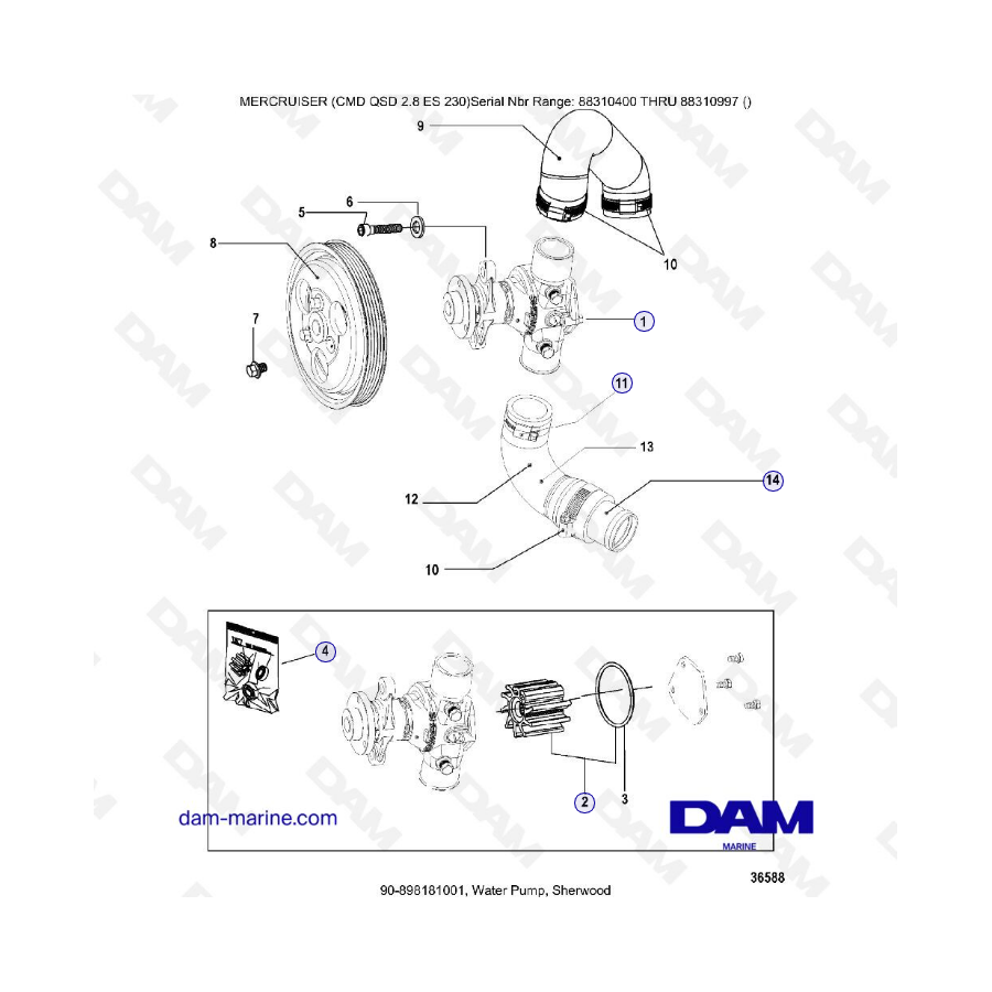 MERCRUISER CMD QSD 2.8 ES 230 - Water pump, sherwood