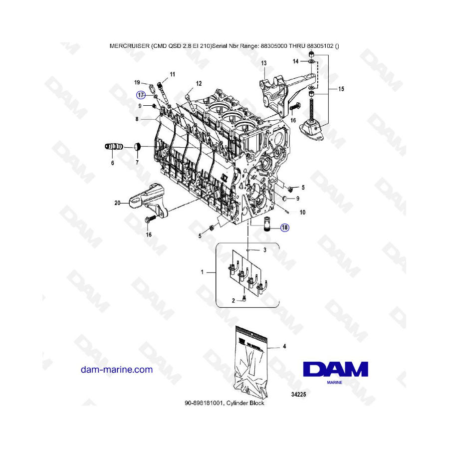 MERCRUISER CMD QSD 2.8 EI 210 - Cylinder Block