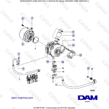 MERCRUISER CMD QSD 2.8 EI 210 - Turbocharger & air filter assembly