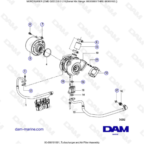 MERCRUISER CMD QSD 2.8 EI 210 - Turbocharger & Air filter assemblyt