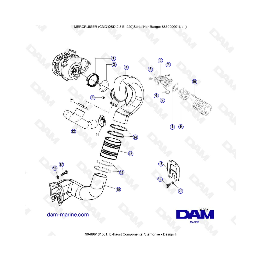 MERCRUISER CMD QSD 2.8 EI 220 - Exhaust components, sterndrive (1)