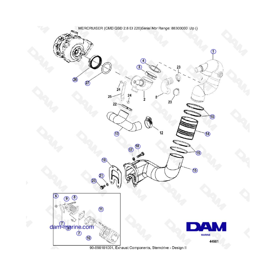 MERCRUISER CMD QSD 2.8 EI 220 - Exhaust components, sterndrive (2)