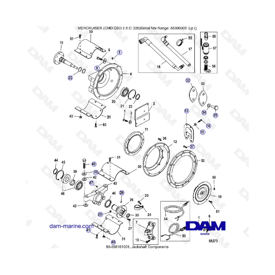 Componentes del eje intermedio MERCRUISER CMD QSD 2.8 EI 220
