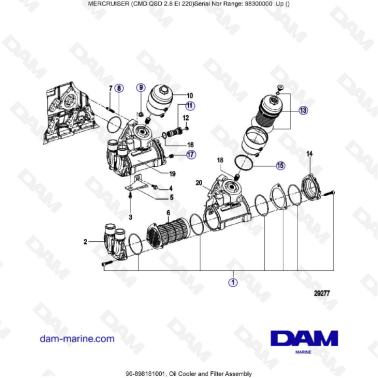 MERCRUISER CMD QSD 2.8 EI 220 - Oil cooler & filter assembly