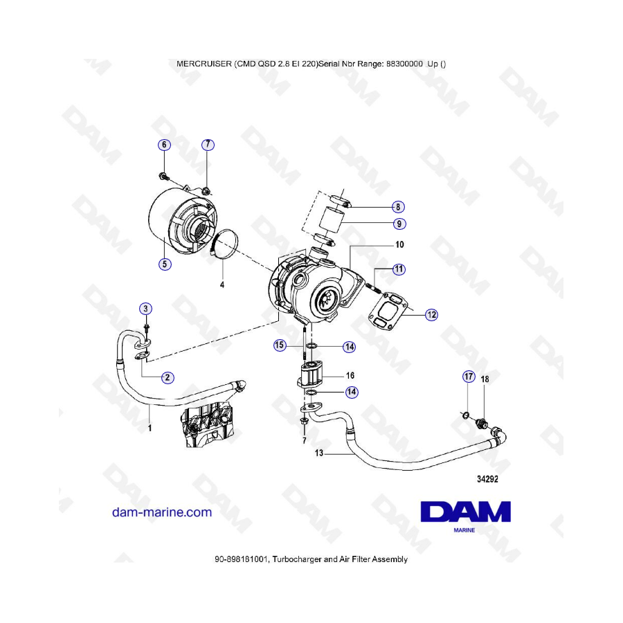 MERCRUISER CMD QSD 2.8 EI 220 - Turbocharger & Air filter assembly