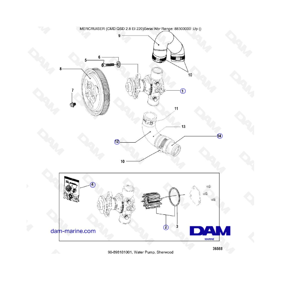 MERCRUISER CMD QSD 2.8 EI 220 - Bomba de agua, Sherwood 