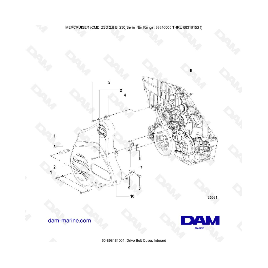 MERCRUISER CMD QSD 2.8 EI 230 - Drive belt cover, inboard MERCRUISER CMD QSD 2.8 EI 230 - Drive belt cover, inboard