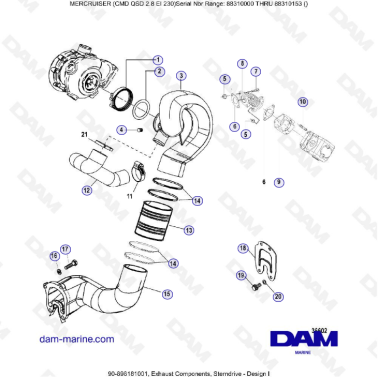 MERCRUISER CMD QSD 2.8 EI 230 - Exhaust components, sterndrive (1)