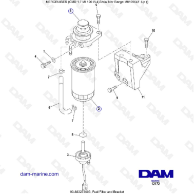 MERCRUISER CMD 1.7L MI 120 - Fuel filter & bracket