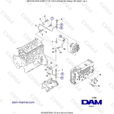 MERCRUISER CMD 1.7L MI 120 - Oil & vacuum hoses