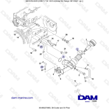 MERCRUISER CMD 1.7L MI 120 - Oil cooler & oil filter