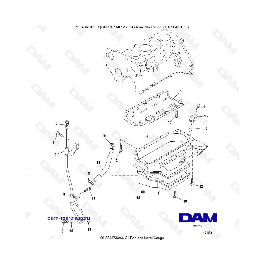 MERCRUISER CMD 1.7L MI 120 - Oil pan & level gauge MERCRUISER CMD 1.7L MI 120 - Oil pan & level gauge