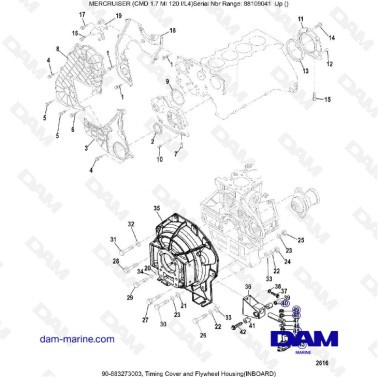 MERCRUISER CMD 1.7L MI 120 - Timing cover & flywheel housing