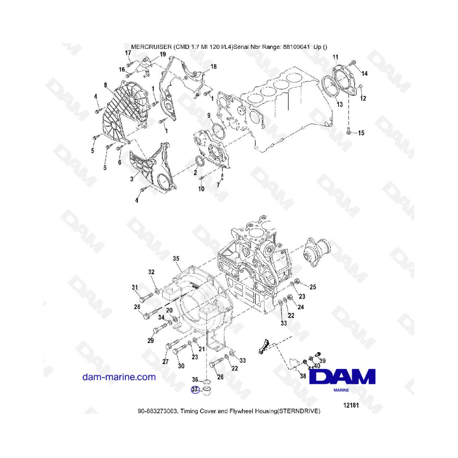 MERCRUISER CMD 1.7L MI 120 - Timing cover & flywheel housing (sterndrive)