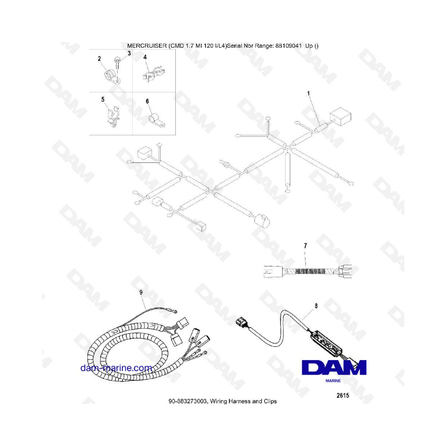 MERCRUISER CMD 1.7L MI 120 - Wiring harness & clips