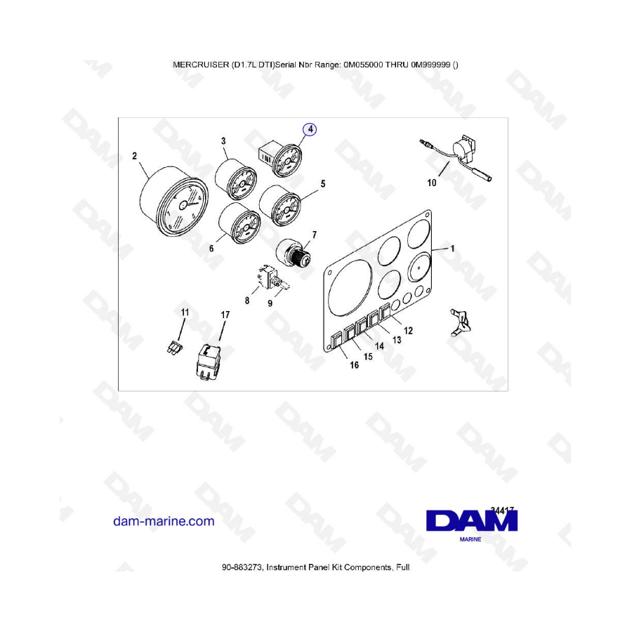 Componentes del kit del panel de instrumentos MERCRUISER D1.7L DTI