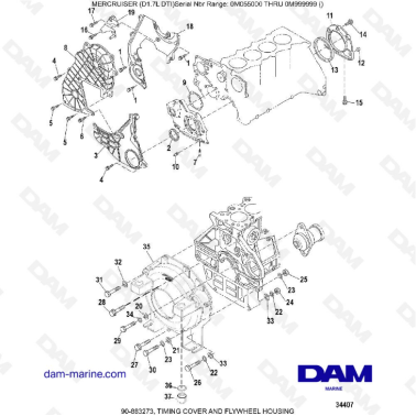 MERCRUISER D1.7L DTI - Timing cover & flywheel housing