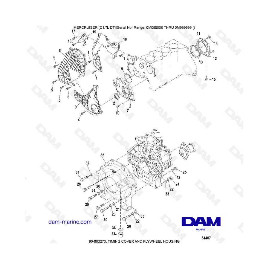 MERCRUISER D1.7L DTI - Timing cover & flywheel housing MERCRUISER D1.7L DTI - Timing cover & flywheel housing