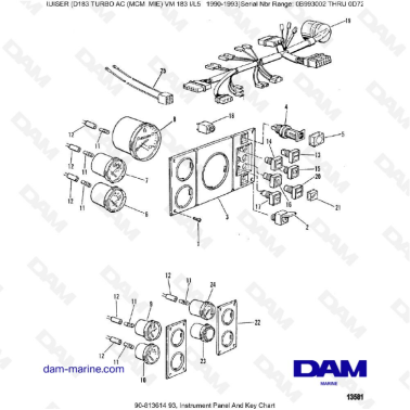MERCRUISER D183 TURBO AC - Instrument panel & key chart