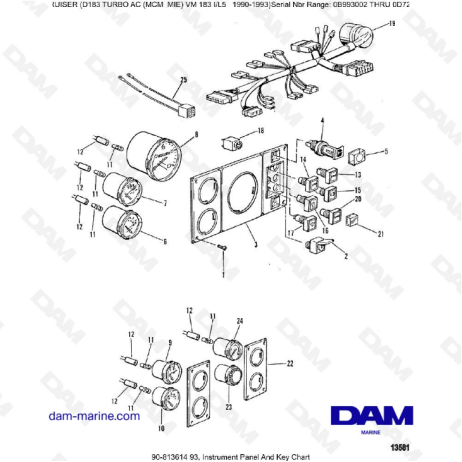 MERCRUISER D183 TURBO AC - Instrument panel & key chart - DAM Marine